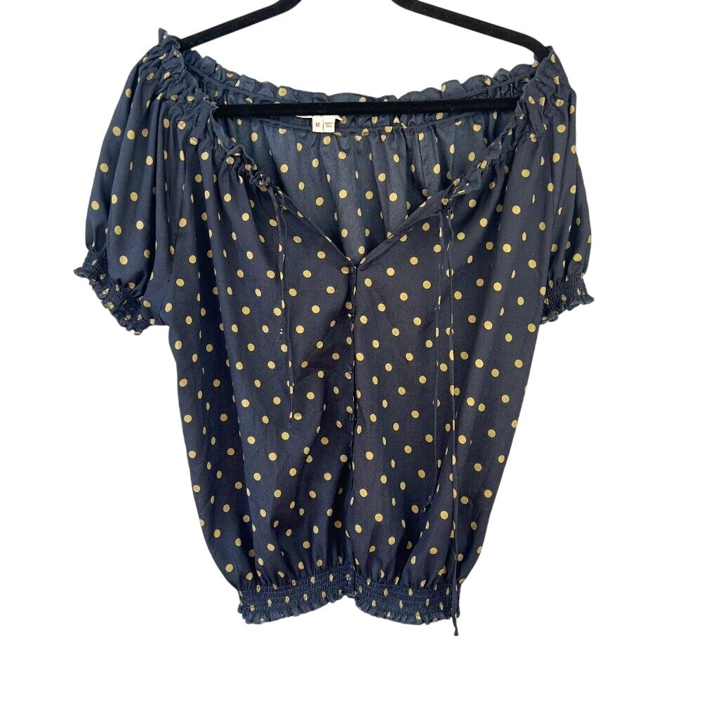 Joie Navy Blue Polka Dot Short Sleeve Blouse Top Size M Flirty Preppy‎ Summer